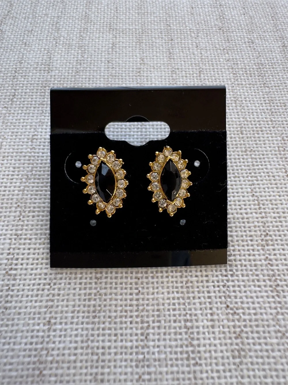 Vintage Marquise Black Onyx Crystal Halo Earrings